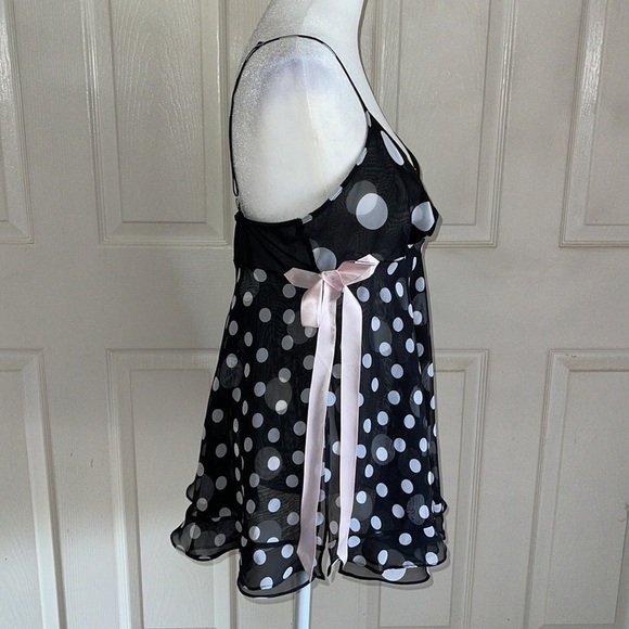 Fantasies By Morgan Taylor Black And White Dotted Pink Side Bow Chemise - Picture 2 of 6